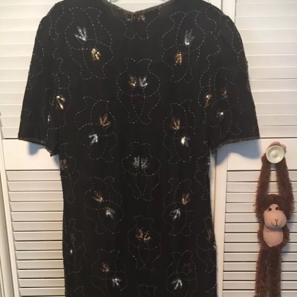 Black Silk Embellished Sequin Evening Dress SZ XL